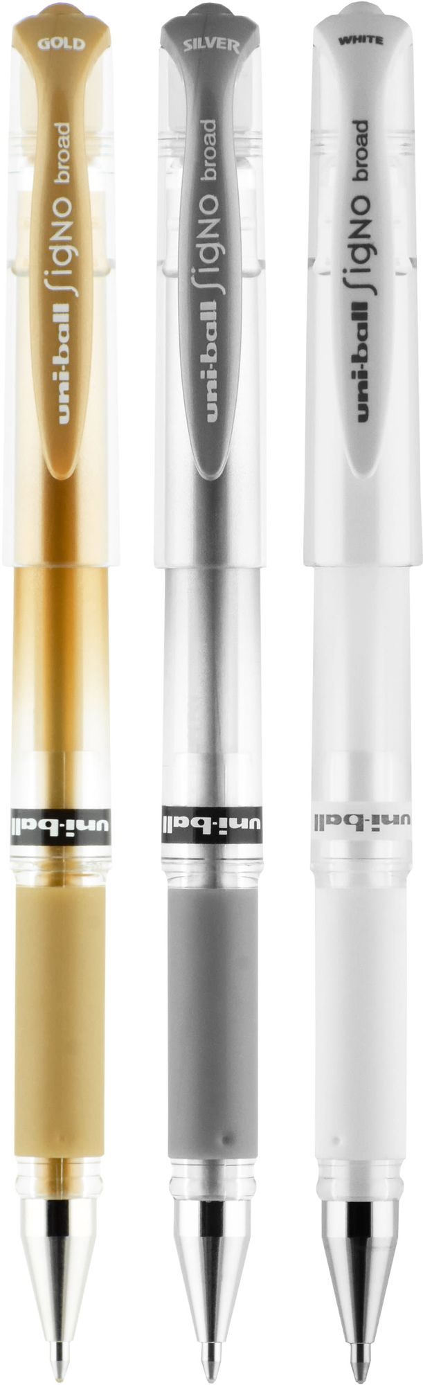 uniball Signo Gel Impact Pens. Bold Point (1.0mm). Assorted Metallic. 3 Pack (Gold. Silver. White) - Image 5