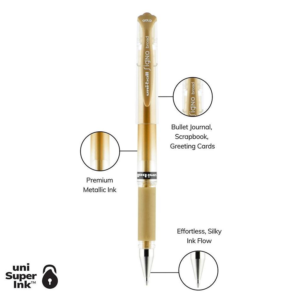 uniball Signo Gel Impact Pens. Bold Point (1.0mm). Assorted Metallic. 3 Pack (Gold. Silver. White) - Image 8