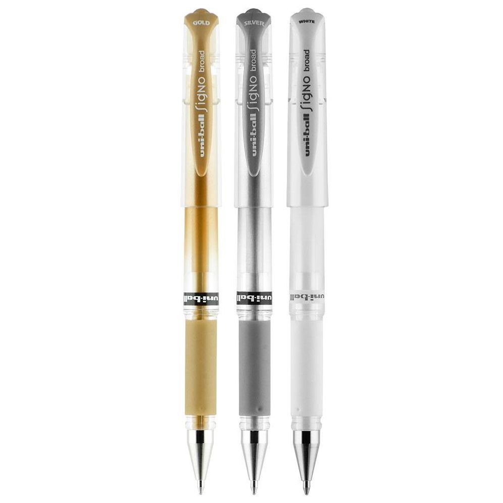 uniball Signo Gel Impact Pens. Bold Point (1.0mm). Assorted Metallic. 3 Pack (Gold. Silver. White) - Image 9