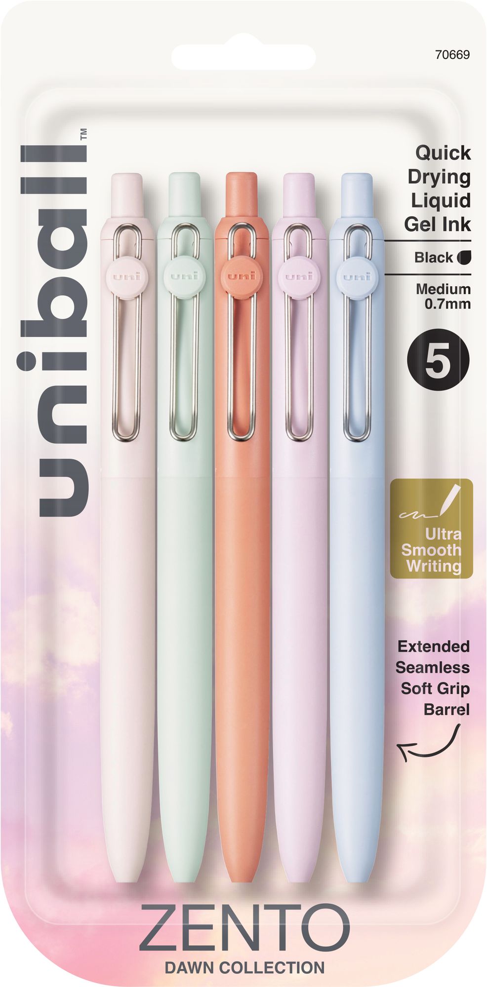 uniball? Zento Liquid Gel RT. Medium Point 0.7mm. Dawn Barrel. Black Ink 5pc