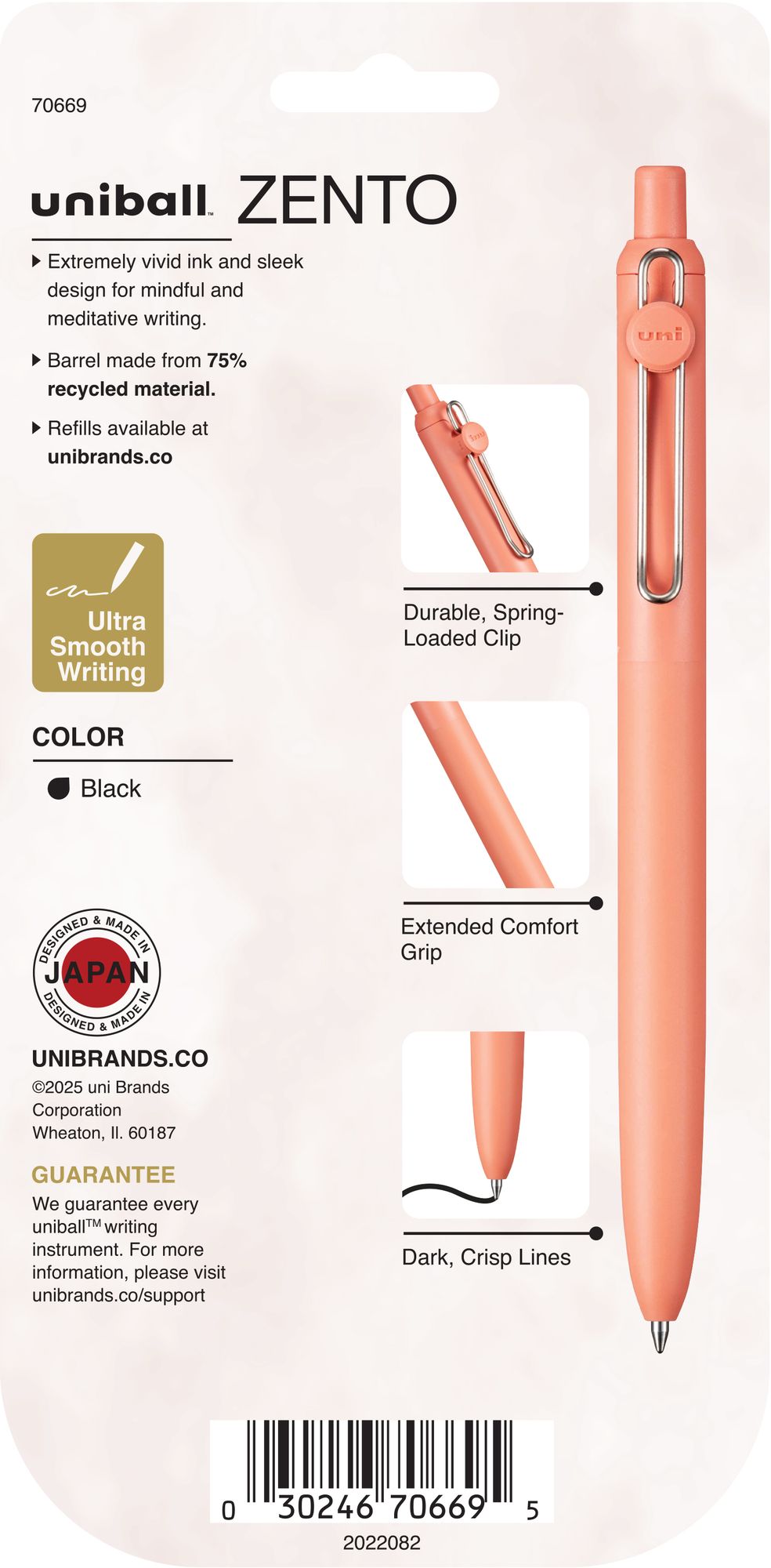 uniball? Zento Liquid Gel RT. Medium Point 0.7mm. Dawn Barrel. Black Ink 5pc - Image 3