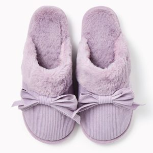 Dusty Lavender Corduroy Bow Slipper