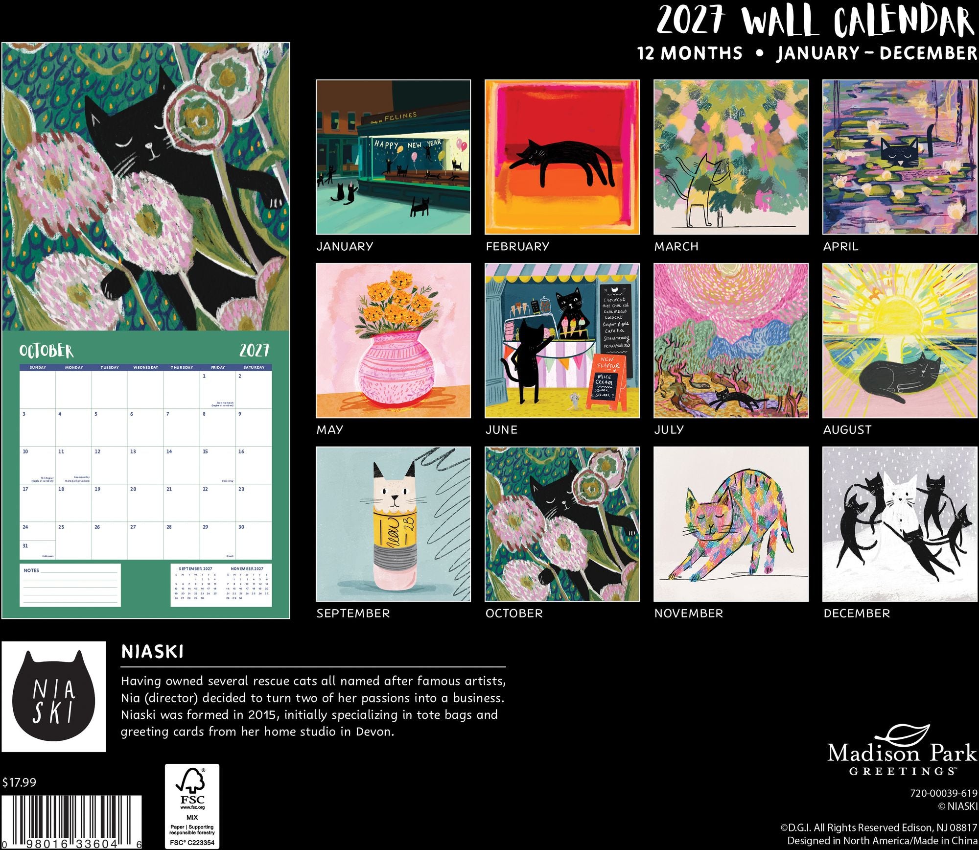 2027 Wall Calendar - Niaski Cats - Image 2