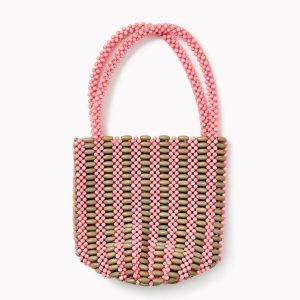 Handmade Acrylic Beaded Two-Tone Handbag with Stripes