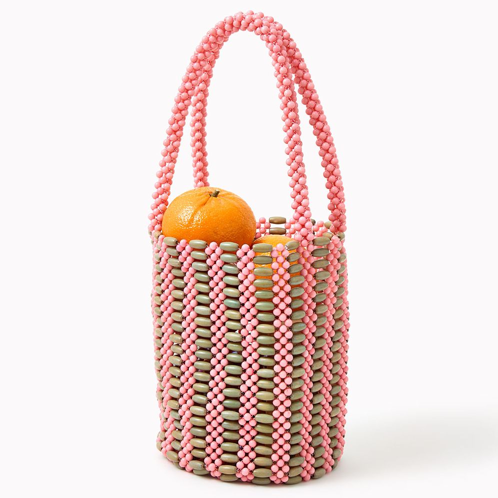 Handmade Acrylic Beaded Two-Tone Handbag with Stripes - Image 2