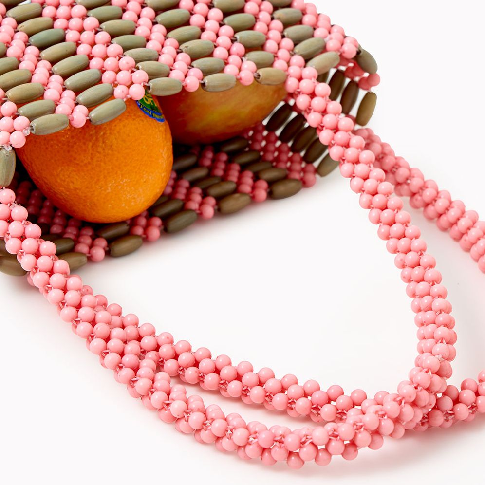 Handmade Acrylic Beaded Two-Tone Handbag with Stripes - Image 5