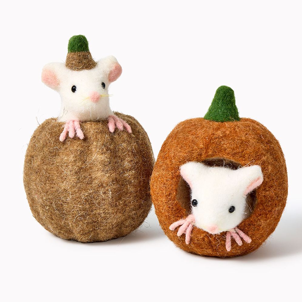 Wool Pumpkin with Mouse. 2 Assorted