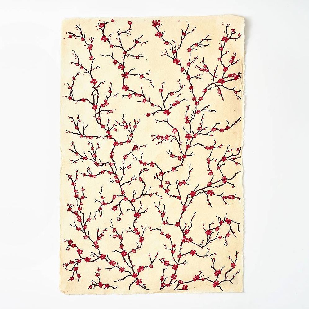 Peach Blossoms On Cream Handmade Paper - Image 2