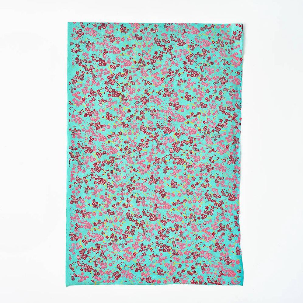 Forever Floral Pink On Mint Handmade Paper - Image 2