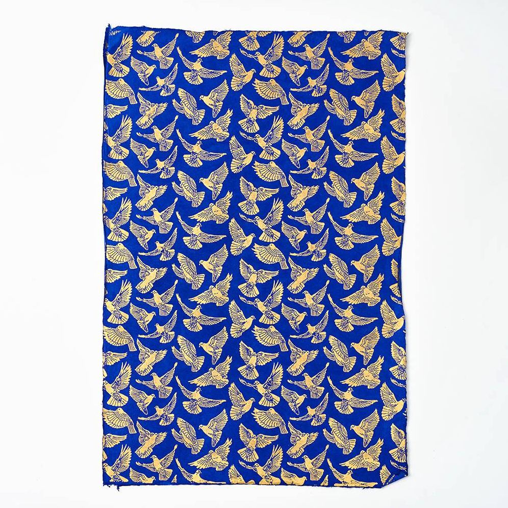 Gold Birds On Sapphire Handmade Paper - Image 2