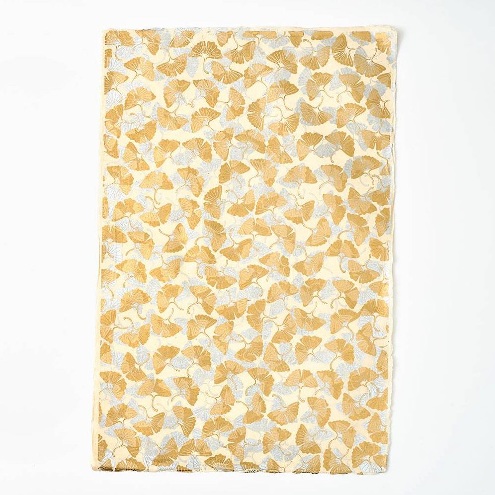 Gold & Silver Ginkgo on Cream Handmade Paper - Image 2