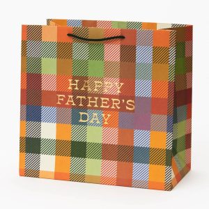 Happy Fathers Day Plaid Large Gift Bag