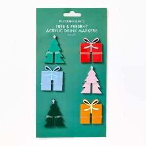 Tree and Present Acrylic Drink Markers S/6