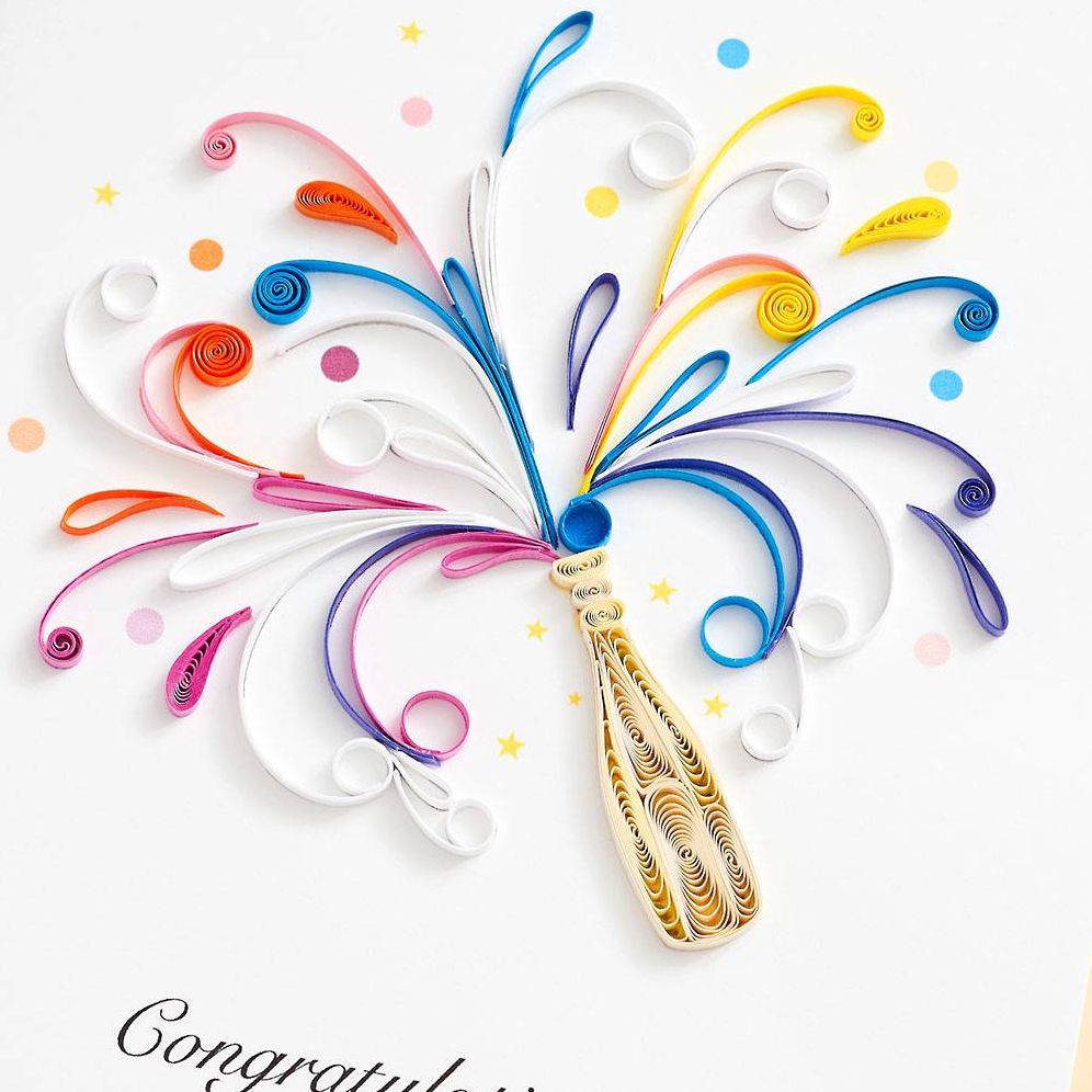Quilling Champagne Bottle Congratulations Card - Image 2