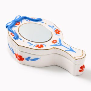 Floral Mirror Lidded Trinket Dish