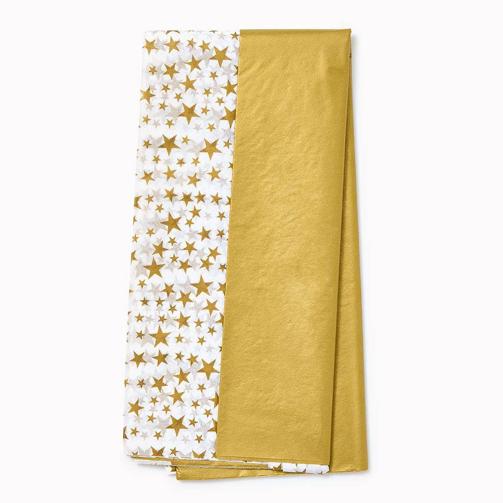 Gold Stars and Solid Metallic Gold Tissue. Set of 8