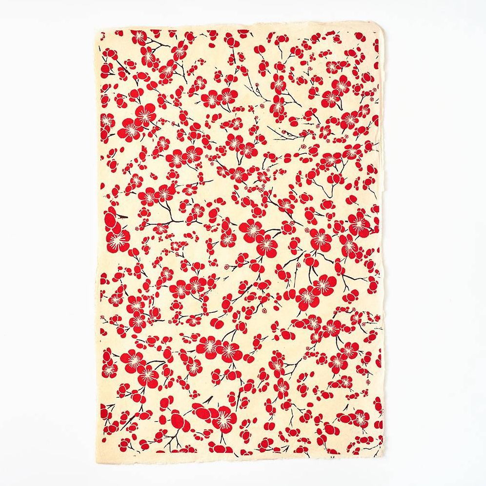 Red Blossoms On Cream Handmade Paper - Image 2