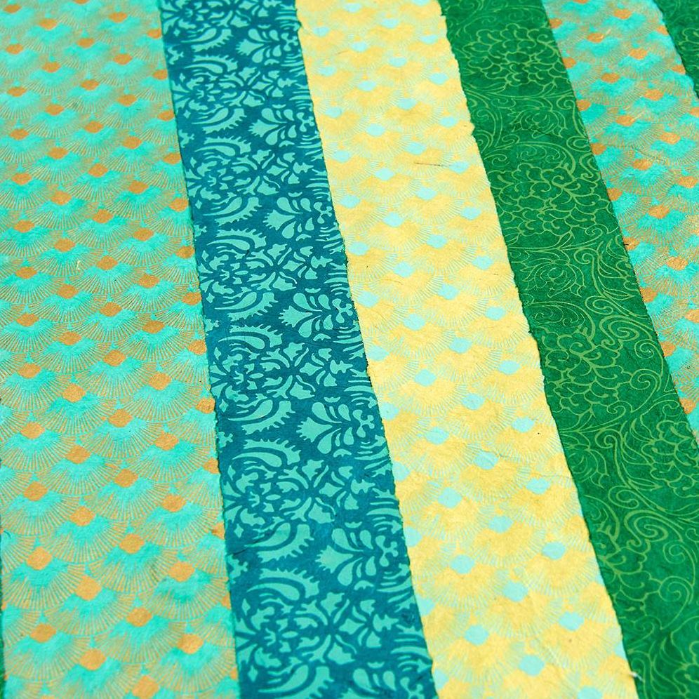Green Patchwork Stripes Handmade Paper - Image 2