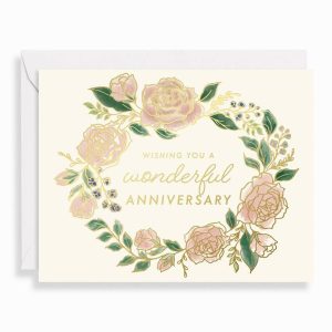 Rose Wreath Wonderful Anniversary Card