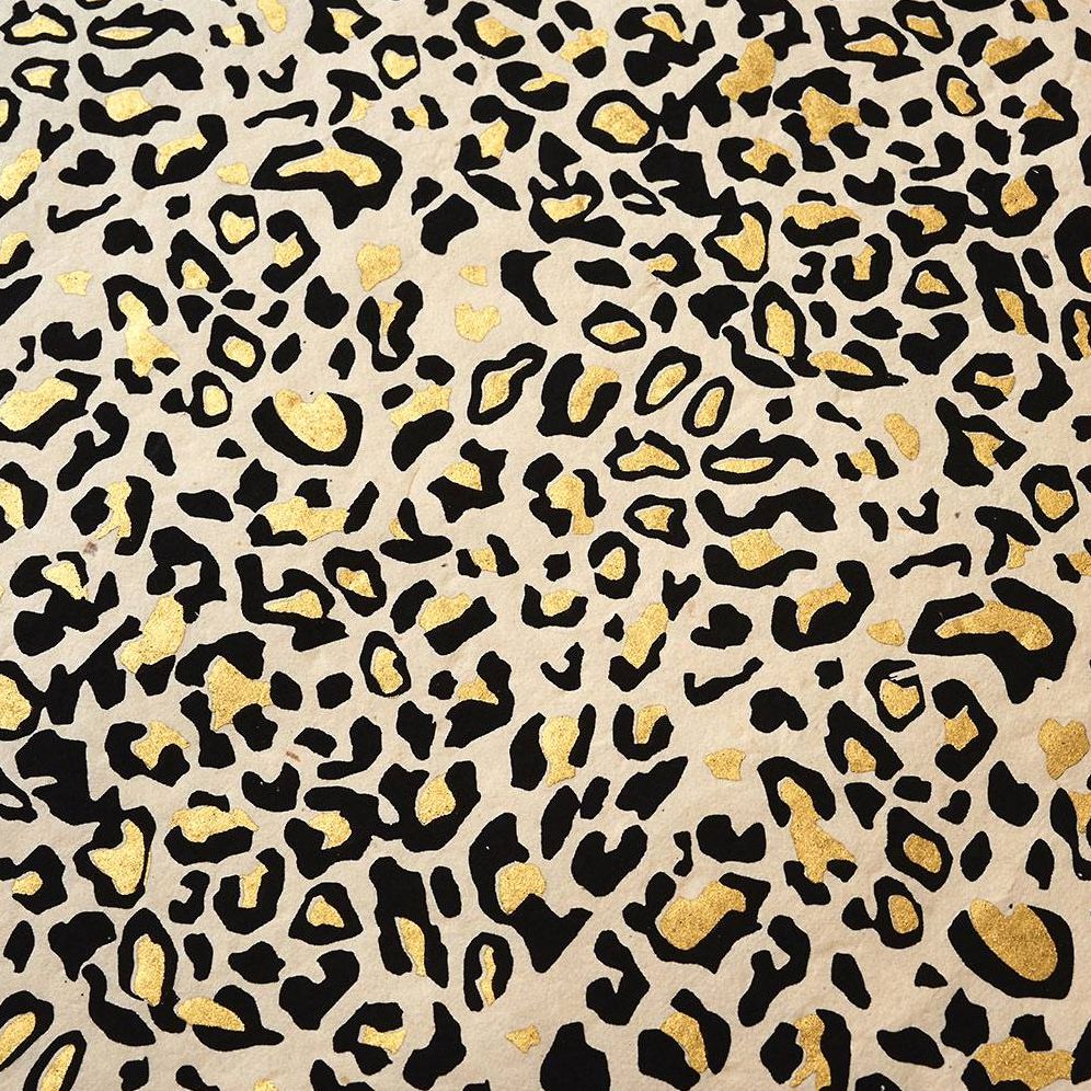 Gold Foil Cheetah Print On Cream Handmade Paper - Image 2