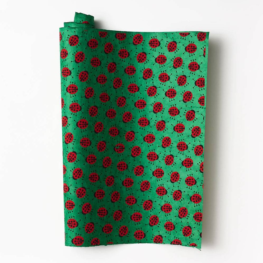 Lady Bugs On Green Handmade Paper - Image 2