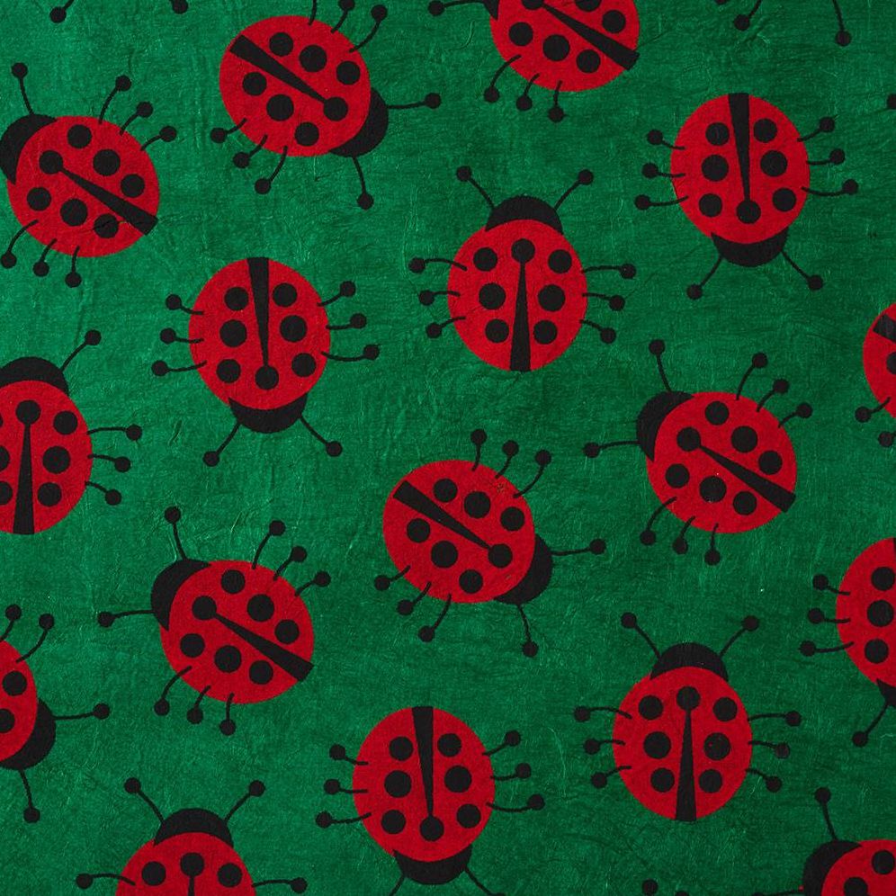 Lady Bugs On Green Handmade Paper - Image 3