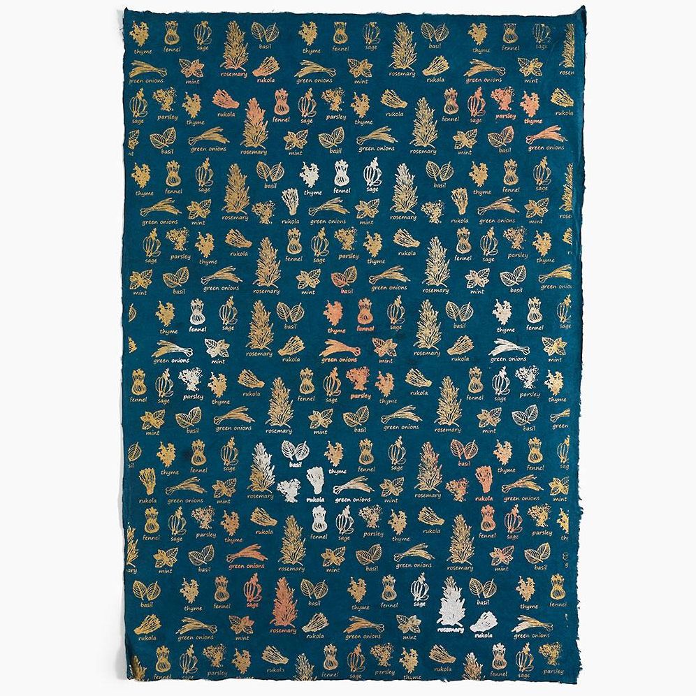 Metallic Herbs on Dark Teal Handmade Paper - Image 2
