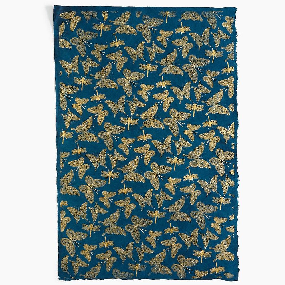 Butterfly & Dragonfly on Dark Teal Handmade Paper - Image 2