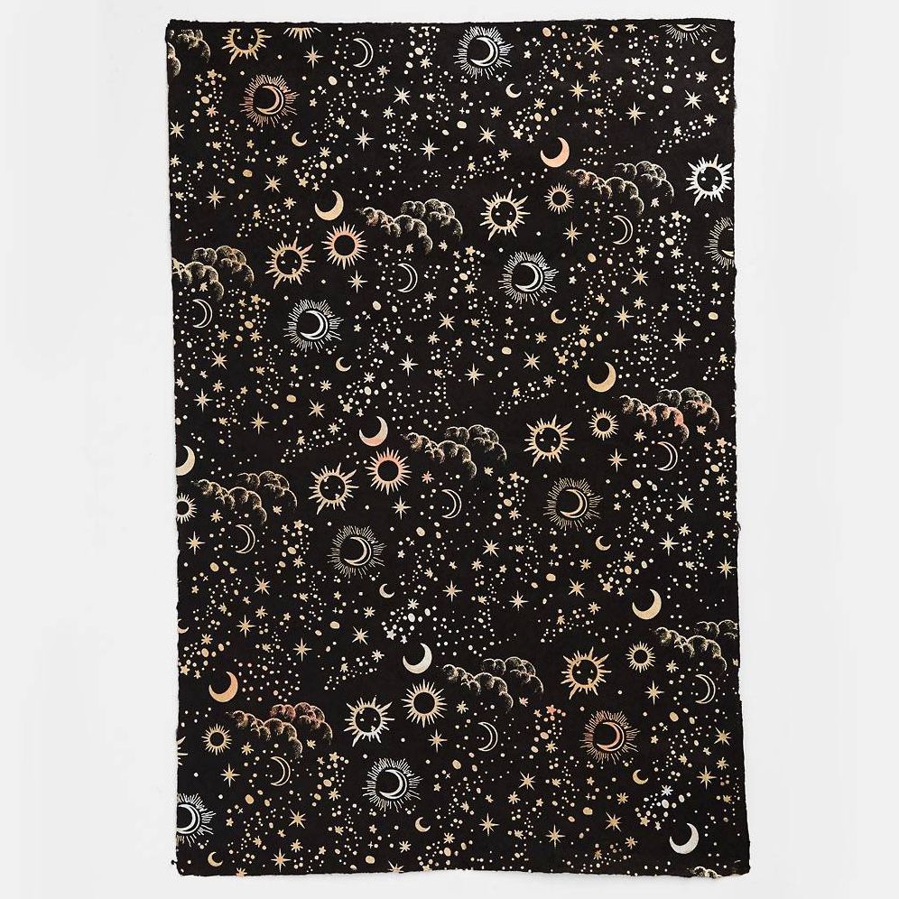 Gold Sun Moon and Star on Black Handmade Paper - Image 2