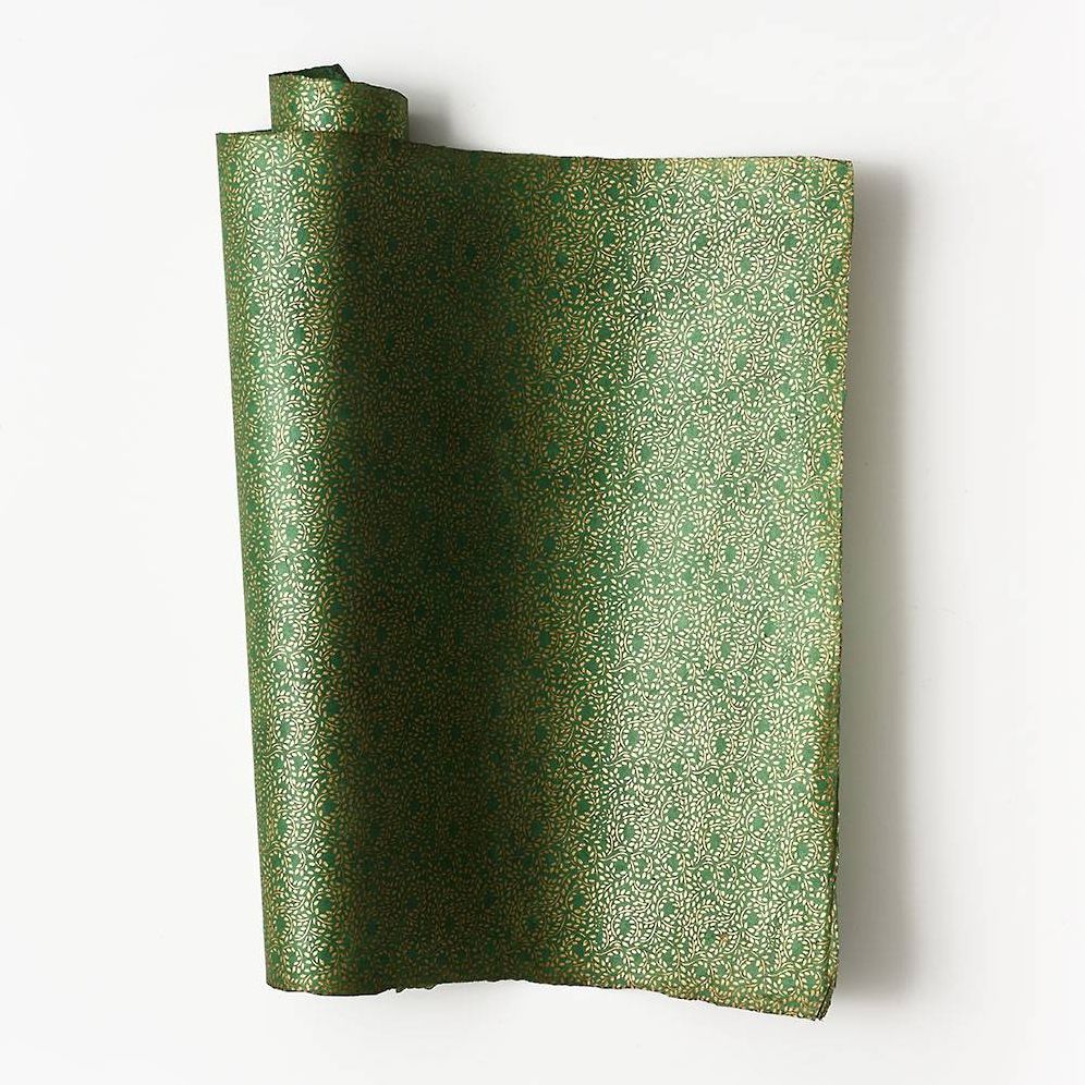 Gold Metallic Leaves on Green Handmade Paper - Image 2