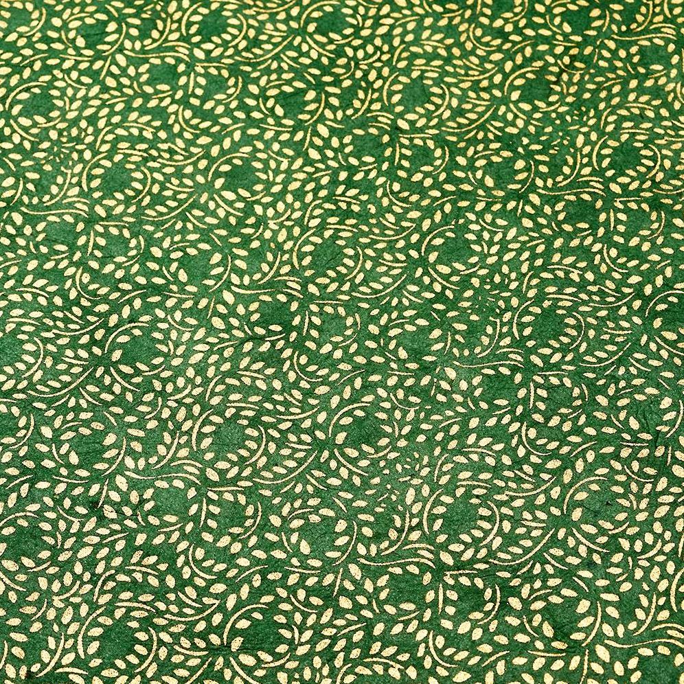 Gold Metallic Leaves on Green Handmade Paper - Image 3