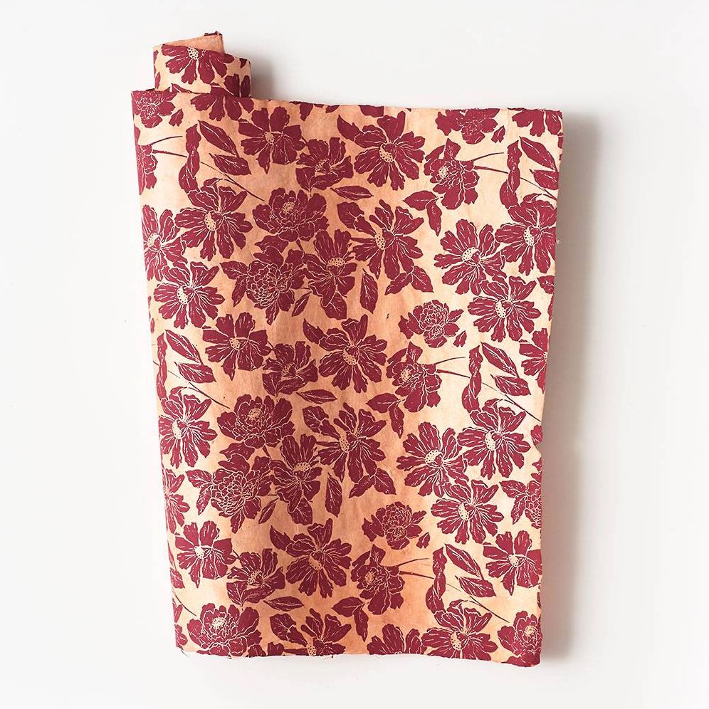 Burgundy Flower Blooms on Blush Handmade Paper - Image 2