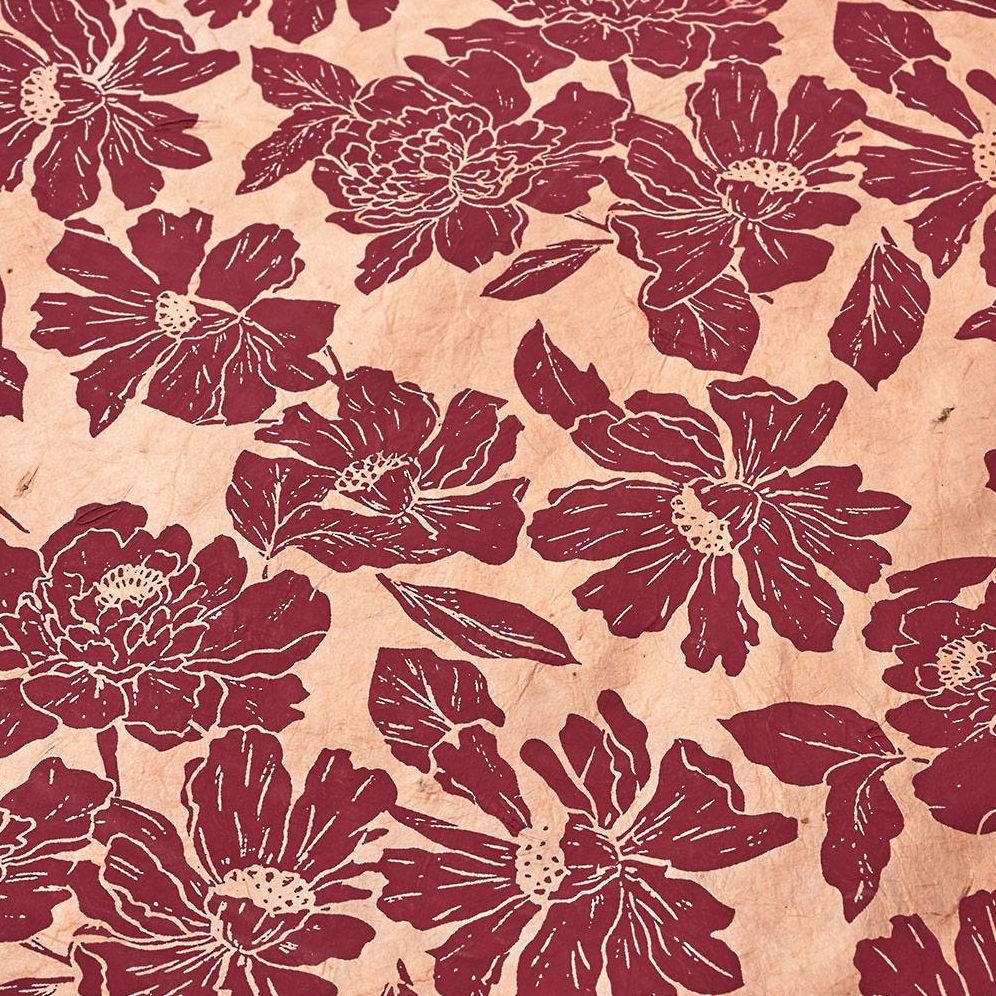 Burgundy Flower Blooms on Blush Handmade Paper - Image 3