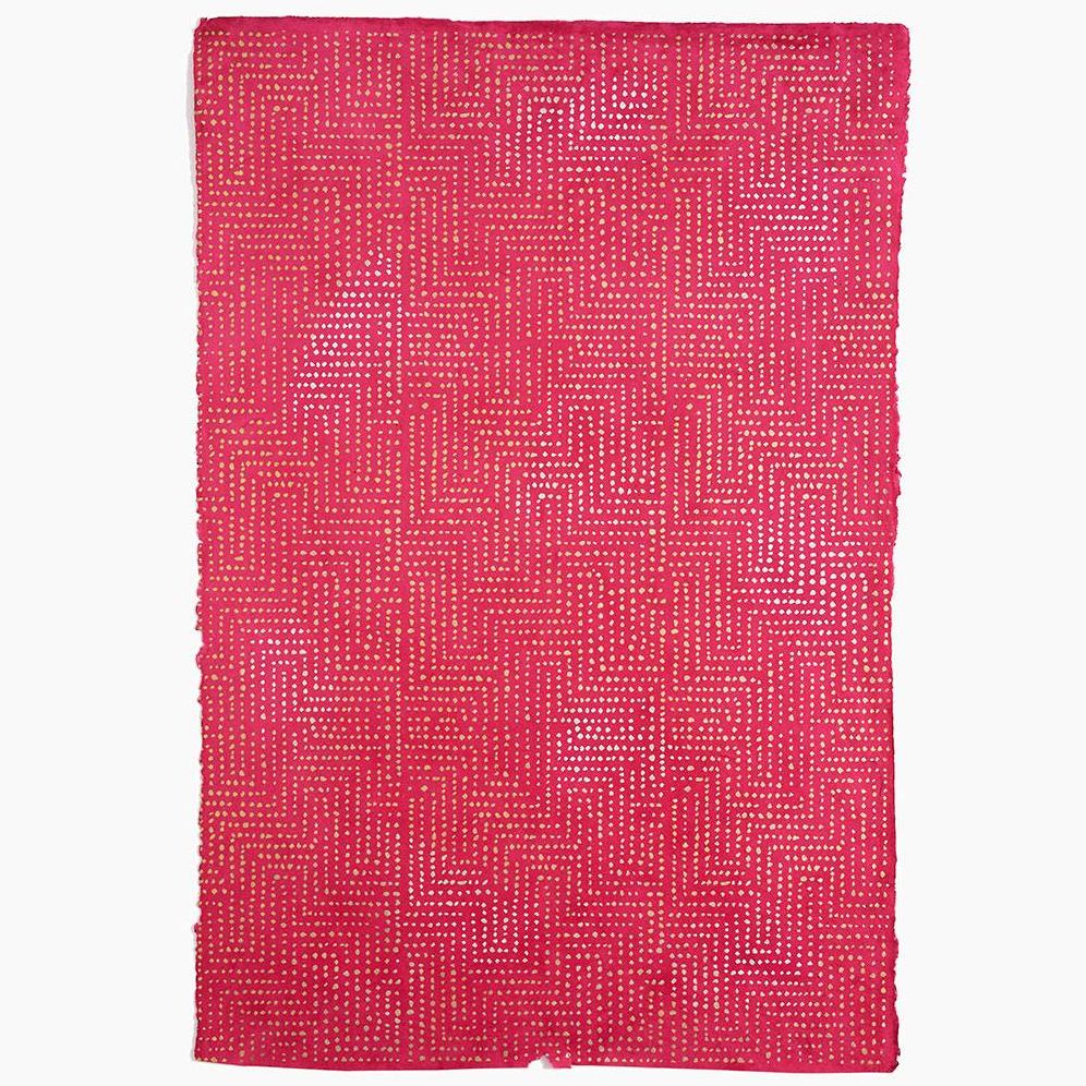 Metallic Maze Dot Pattern on Magenta Handmade Paper - Image 2