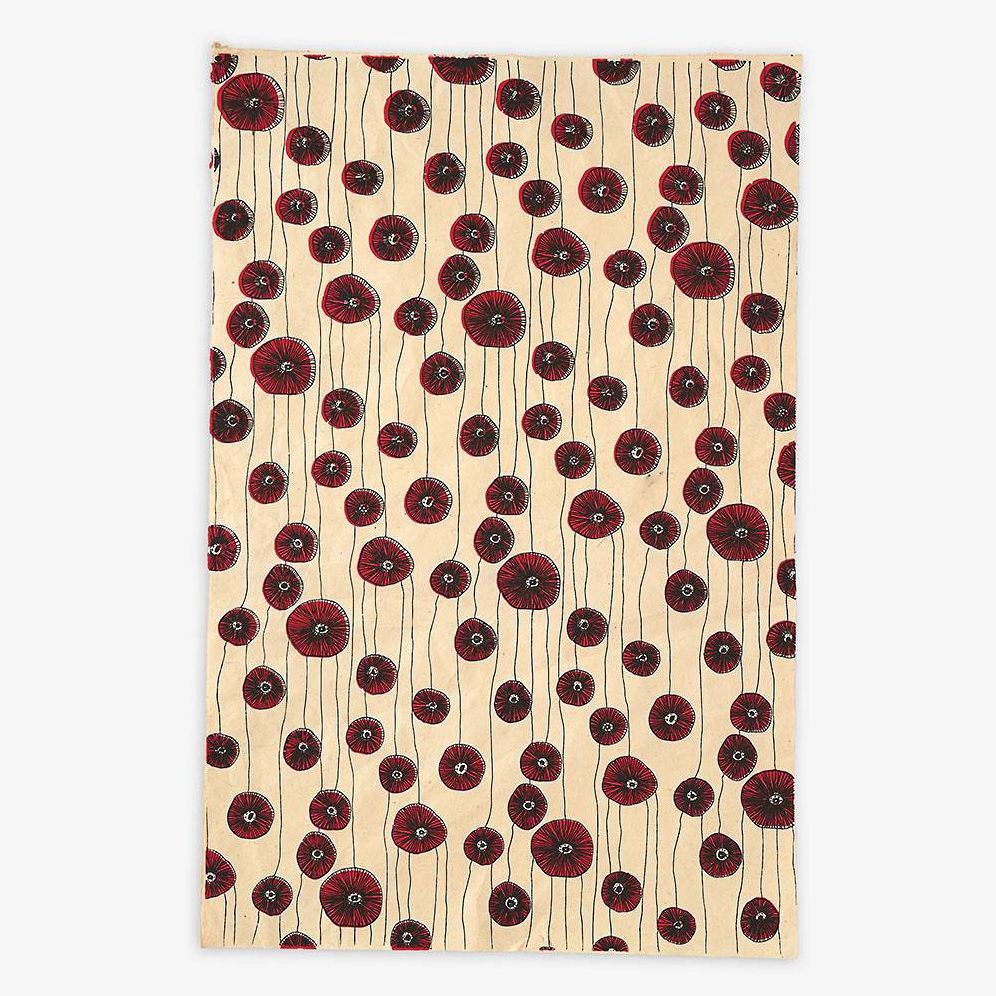 Red Flower Bloom on Cream Handmade Paper - Image 2