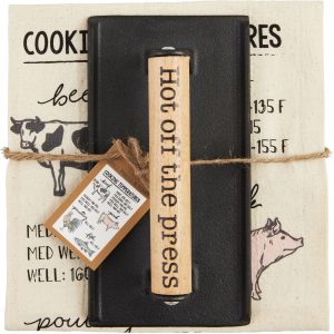 Hot off the Press Cast Iron Grill Press and Towel Set