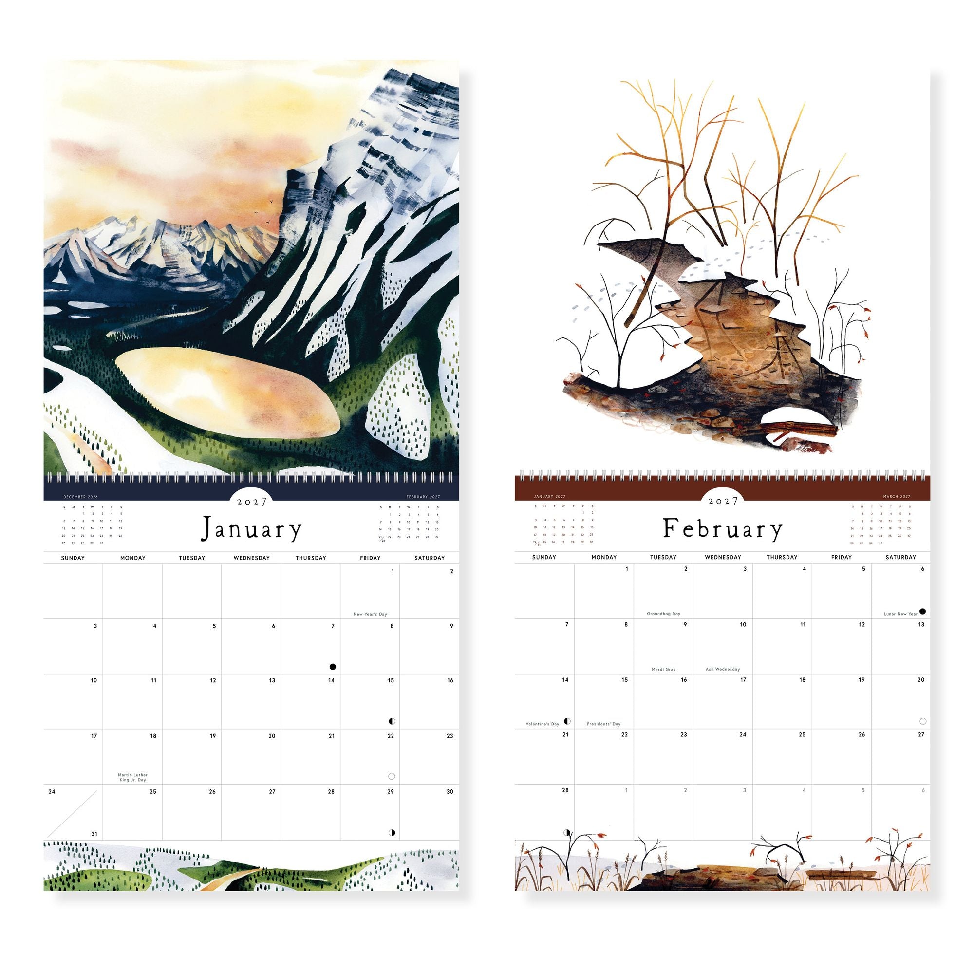 2027 Quiet Earth Watercolor Landscape Wall Calendar - Image 2