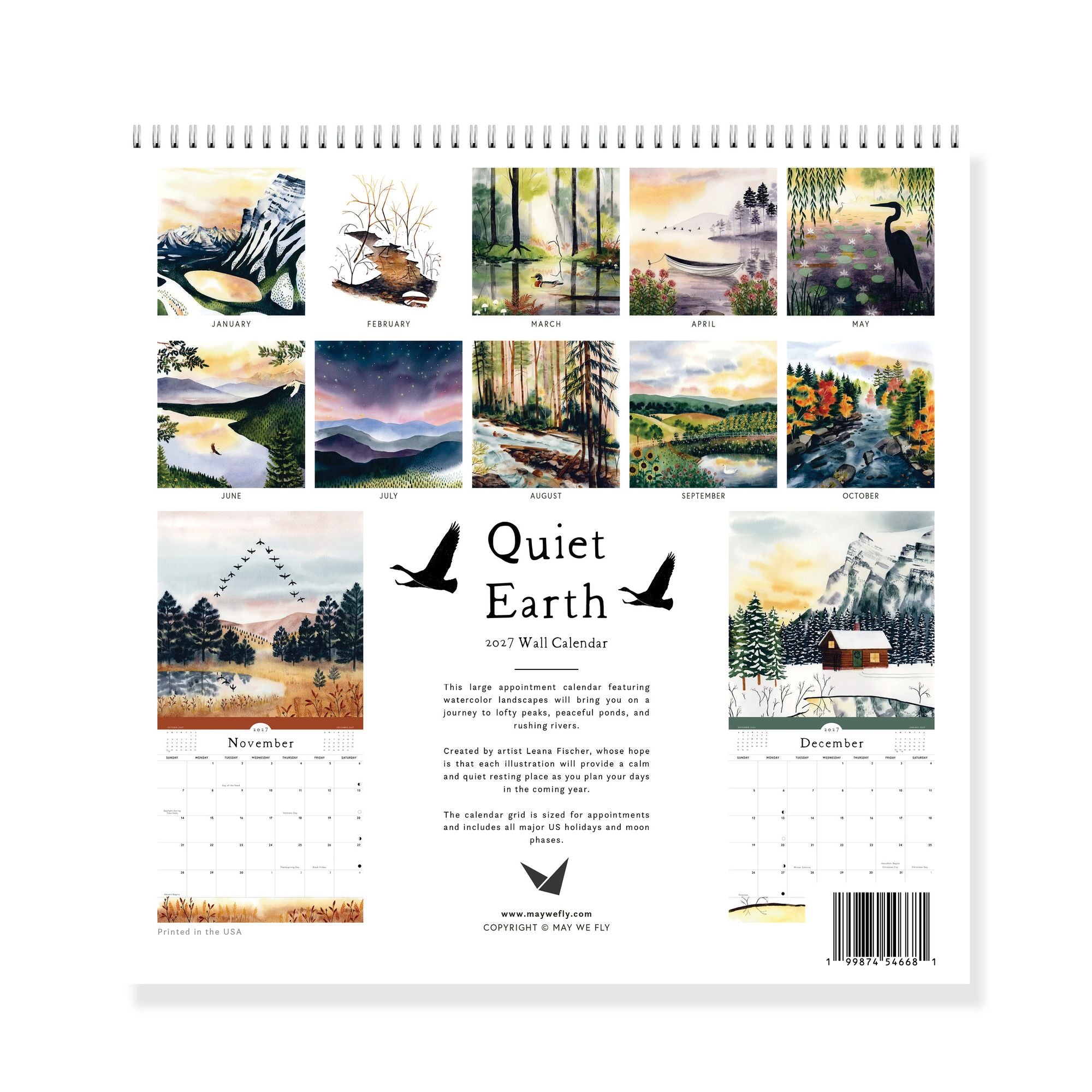 2027 Quiet Earth Watercolor Landscape Wall Calendar - Image 8