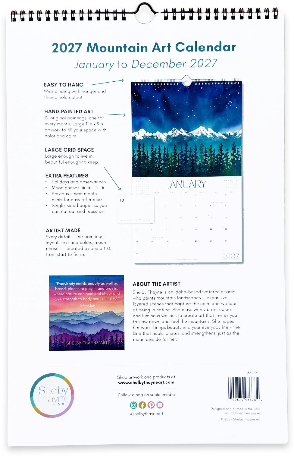 2027 Mountain Art Wall Calendar - Image 2