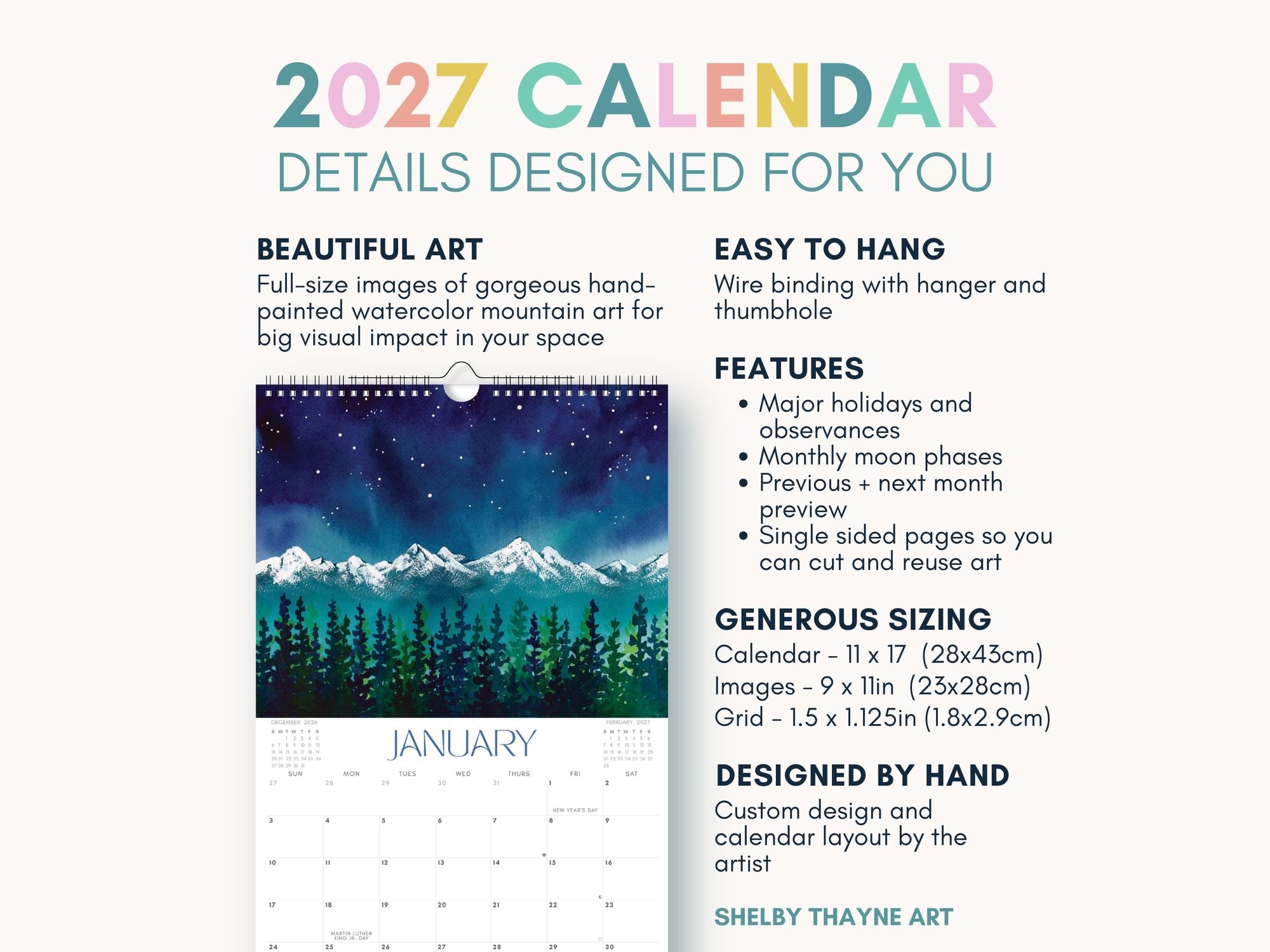 2027 Mountain Art Wall Calendar - Image 7