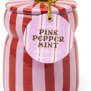 Pink Peppermint Cabana Striped Ceramic Candle