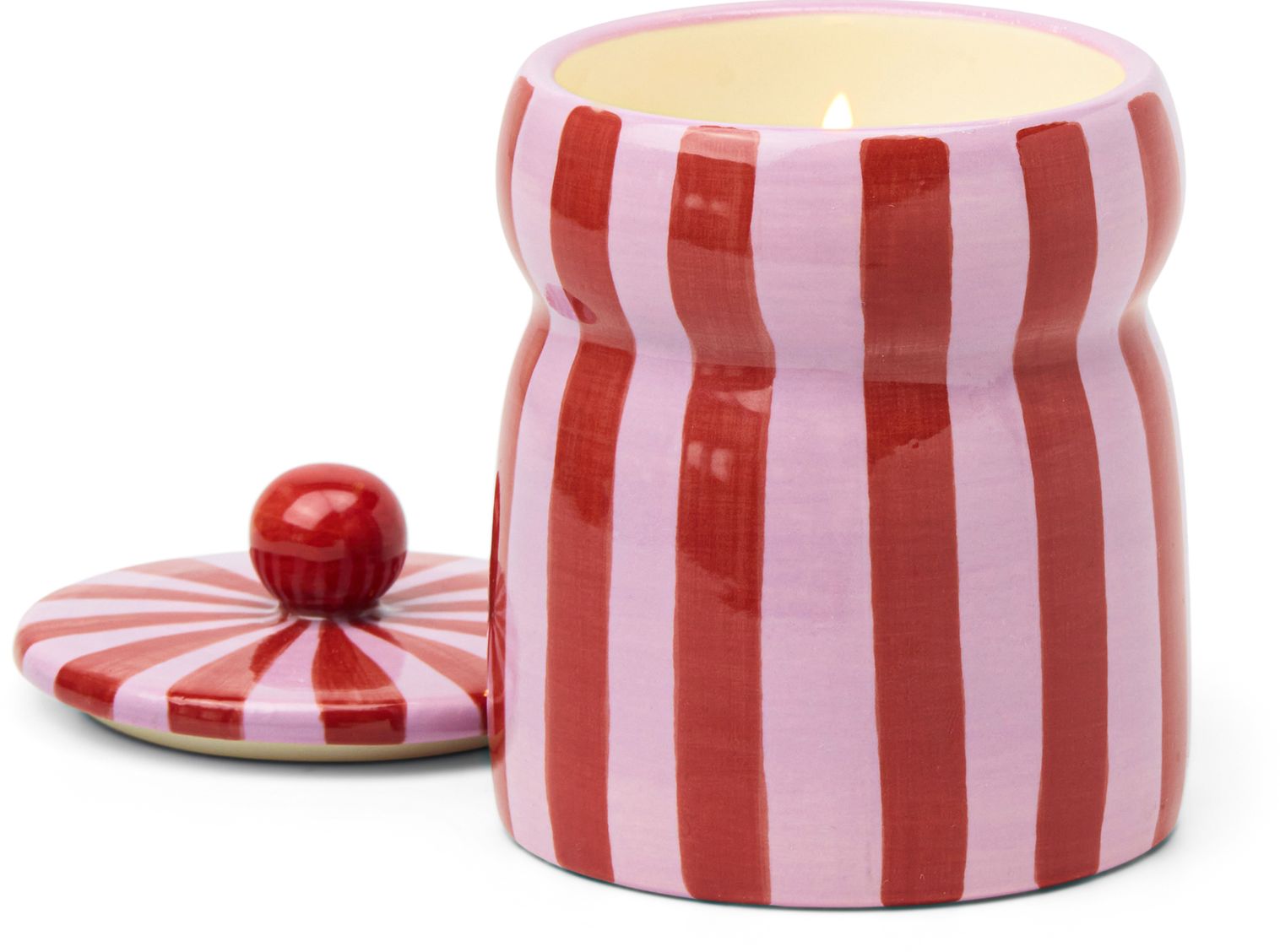 Pink Peppermint Cabana Striped Ceramic Candle - Image 3