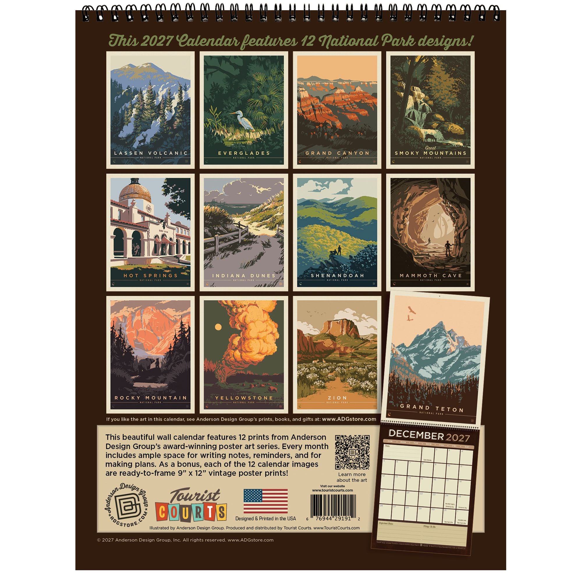 2027 Kenneth Crane National Parks Vintage Art Wall Calendar - Image 3