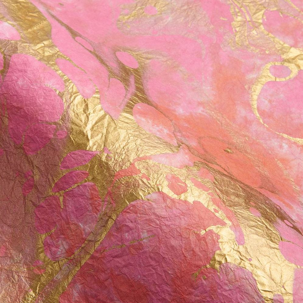 Hot Pink with Gold Marbling Handmade Paper - Image 2