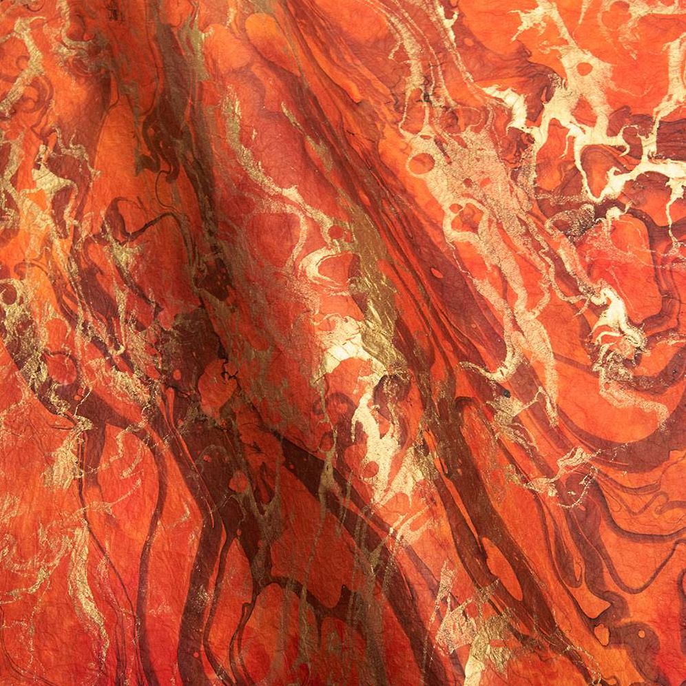 Volcano Red with Gold Marbling Handmade Paper - Image 2