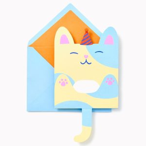 Folding Cat With Party Hat Embellished Birthday Card