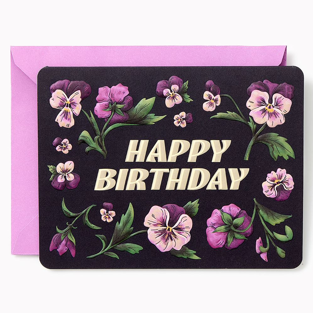 Purple Pansies Embellished Birthday Card - Image 2