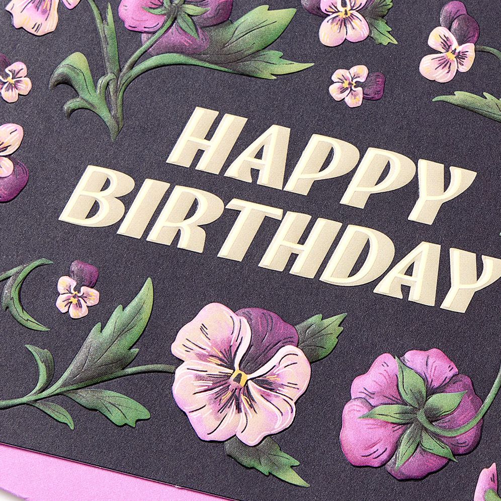 Purple Pansies Embellished Birthday Card - Image 3