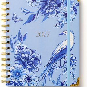 2027 Blue Toile Bird 12-Month Weekly Medium Spiral Planner