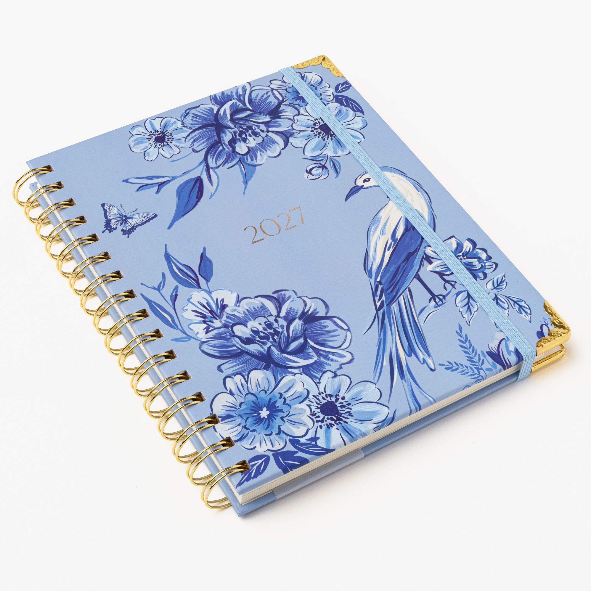 2027 Blue Toile Bird 12-Month Weekly Medium Spiral Planner - Image 2
